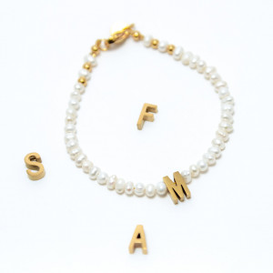 PULSERA INICIAL ACERO PERLAS